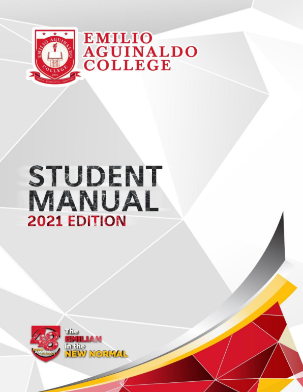 Cover of the Emilio Aguinaldo College Student Manual, 2021 edition